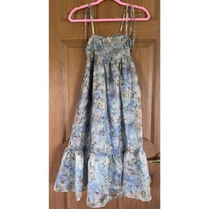 NWT XXS Floral Blue Below the knee length chiffon dress with liner & adj straps